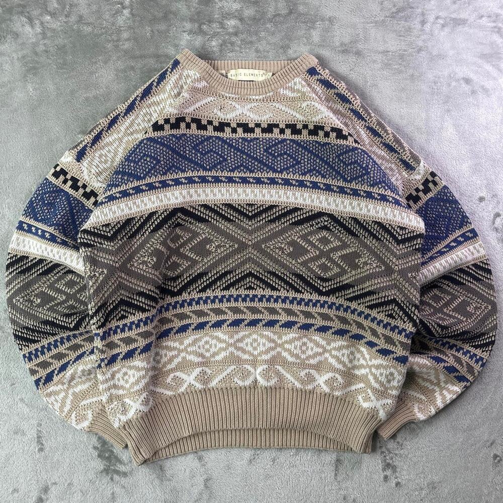 Vintage 90s Basic Editions Coogi Style 3D Knit Sweater Men’s Large Boho